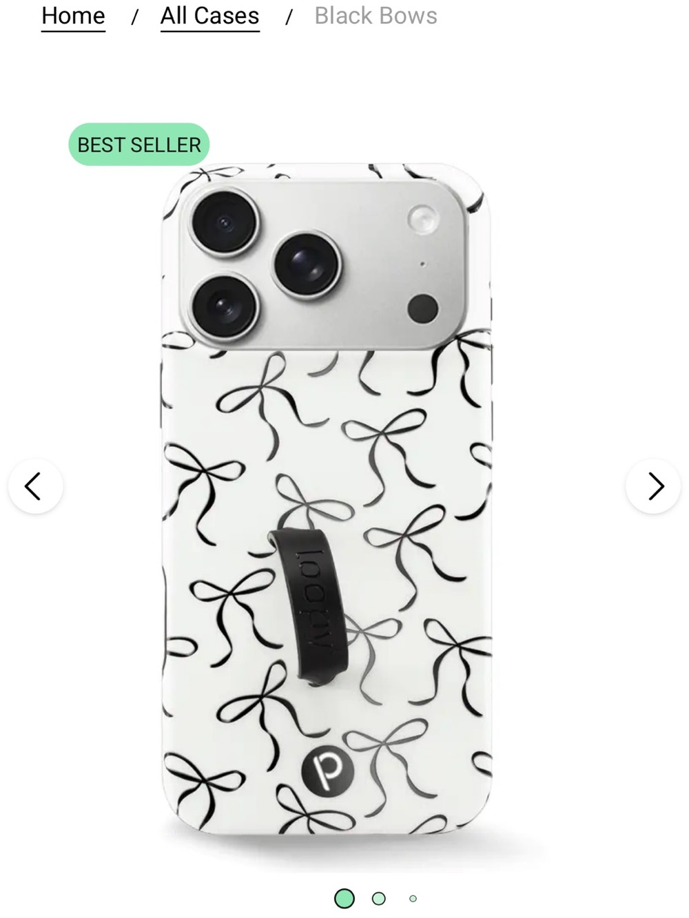 Loopy Case White Phone Case with Black Bow Pattern and Black Grip